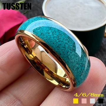 New Crushed Turquoise Inlay 4MM/6MM/8MM Multicolour Tungsten Comfort Fit Engagement Wedding Ring for Women and Men - The Jewellery Supermarket